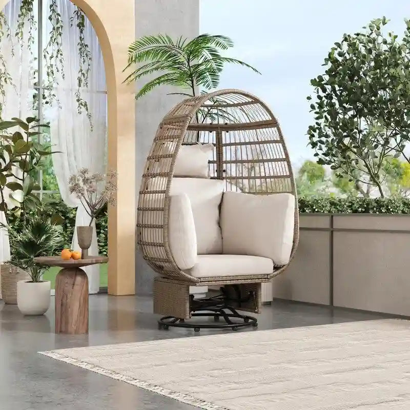 Swivel Rattan Egg Patio Chair with Cushions and Rocking Function