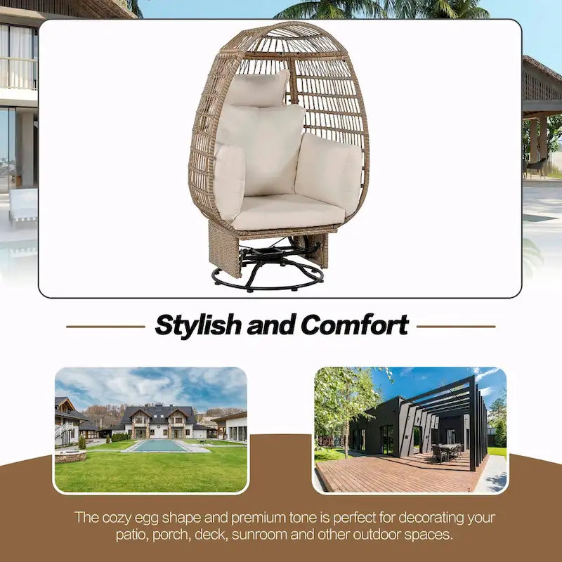 Swivel Rattan Egg Patio Chair with Cushions and Rocking Function