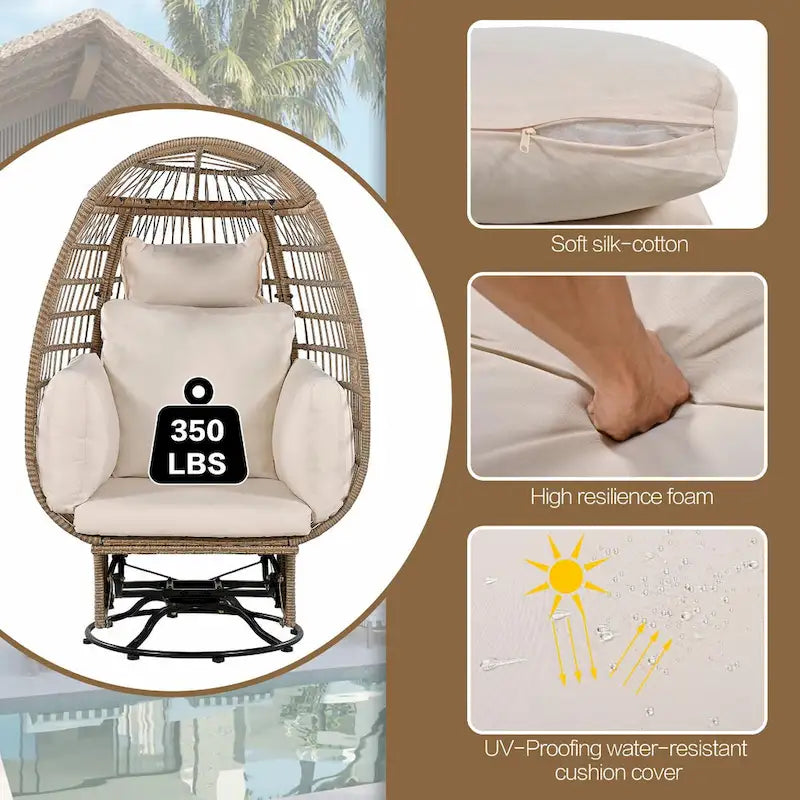 Swivel Rattan Egg Patio Chair with Cushions and Rocking Function