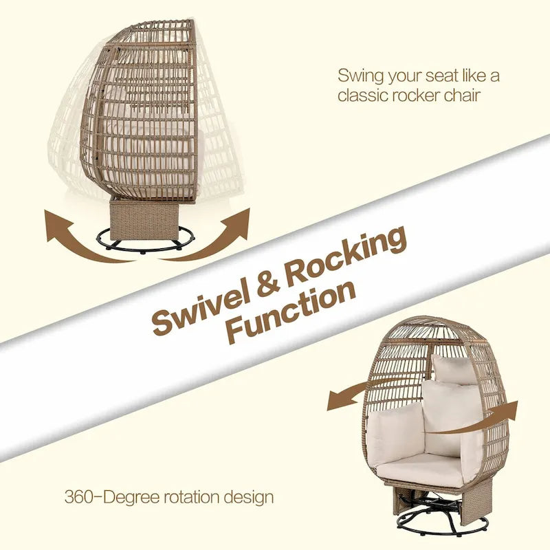 Swivel Rattan Egg Patio Chair with Cushions and Rocking Function