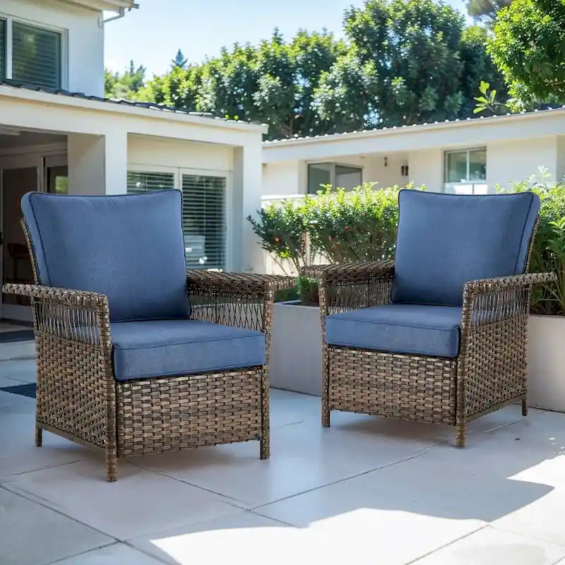 Gymojoy 2 Rattan Patio Ottoman Footrest Wicker Footstool - Brown