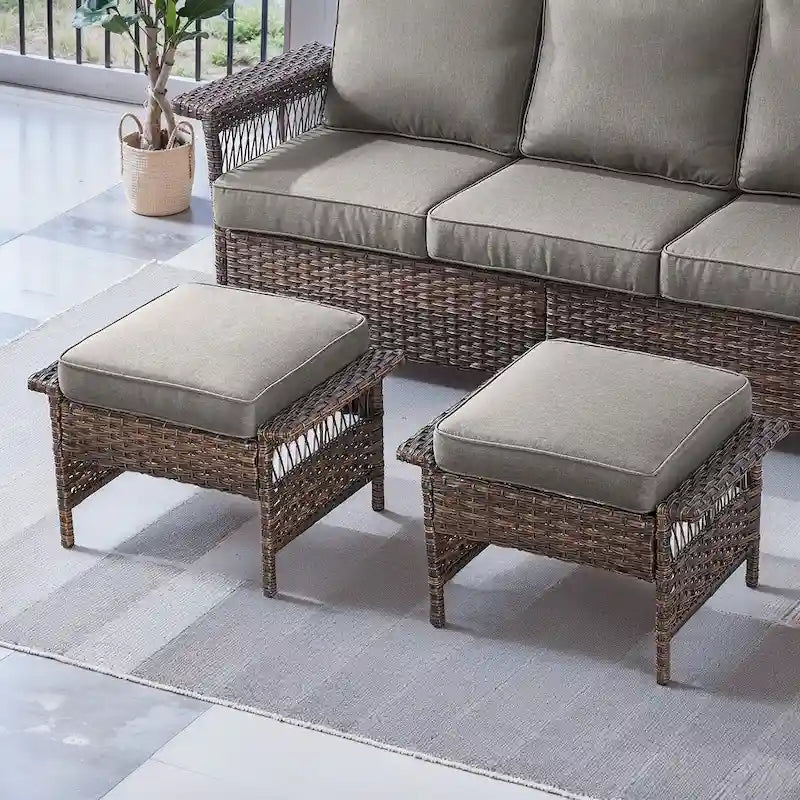 Gymojoy 2 Rattan Patio Ottoman Footrest Wicker Footstool - Brown