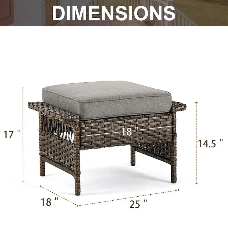 Gymojoy 2 Rattan Patio Ottoman Footrest Wicker Footstool - Brown