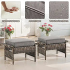 Gymojoy 2 Rattan Patio Ottoman Footrest Wicker Footstool - Brown