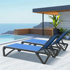 5 Adjustable Aluminium Polypropylene Outdoor Chaise Lounge Chairs in Blue, 2 Lounge Chairs - N/A