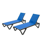 5 Adjustable Aluminium Polypropylene Outdoor Chaise Lounge Chairs in Blue, 2 Lounge Chairs - N/A