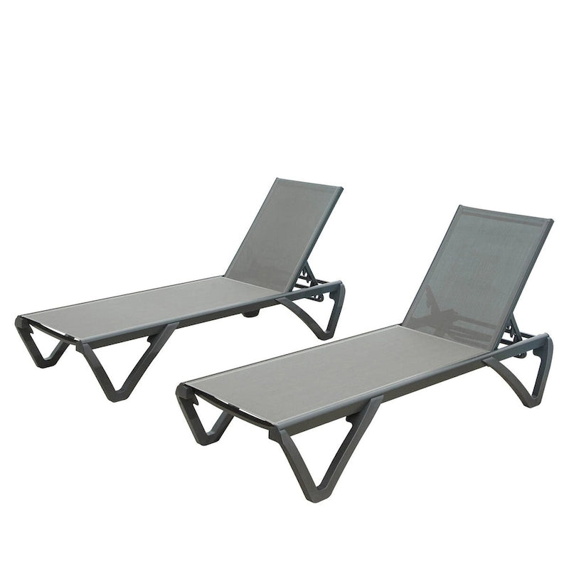 5 Adjustable Aluminium Polypropylene Outdoor Chaise Lounge Chairs in Blue, 2 Lounge Chairs - N/A