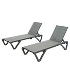 5 Adjustable Aluminium Polypropylene Outdoor Chaise Lounge Chairs in Blue, 2 Lounge Chairs - N/A