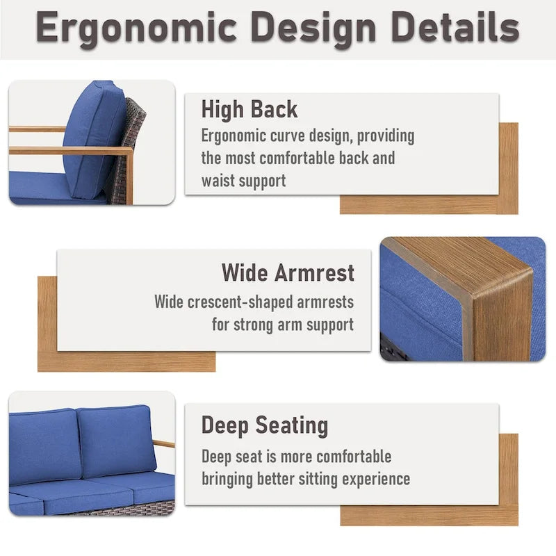 Gymojoy PE Wicker Patio Sofa Sectional Sets - Brown