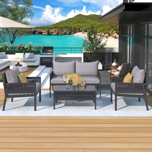 4-Piece Patio Conversation Set with Tempered Glass Table