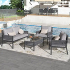 4-Piece Patio Conversation Set with Tempered Glass Table