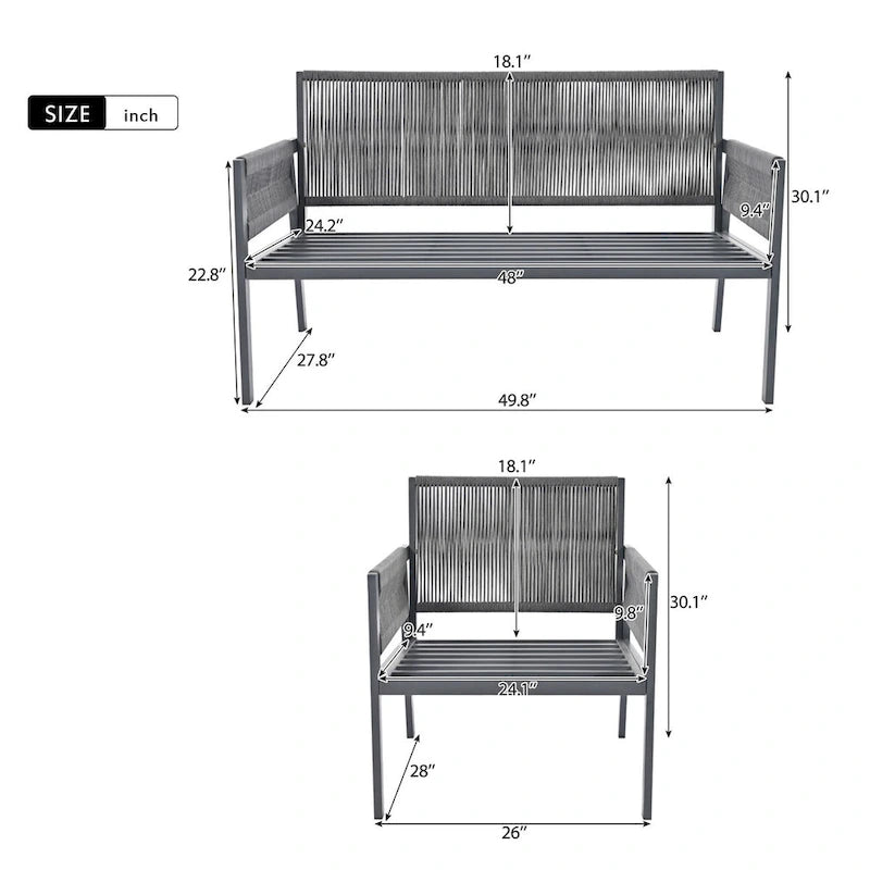 4-Piece Patio Conversation Set with Tempered Glass Table