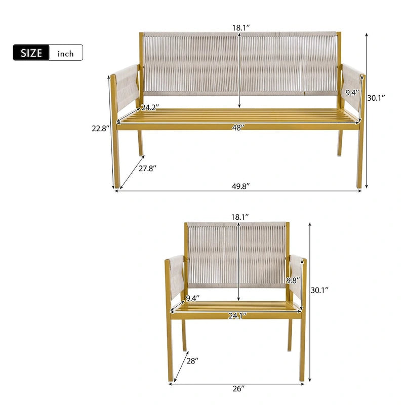 4-Piece Patio Conversation Set with Tempered Glass Table