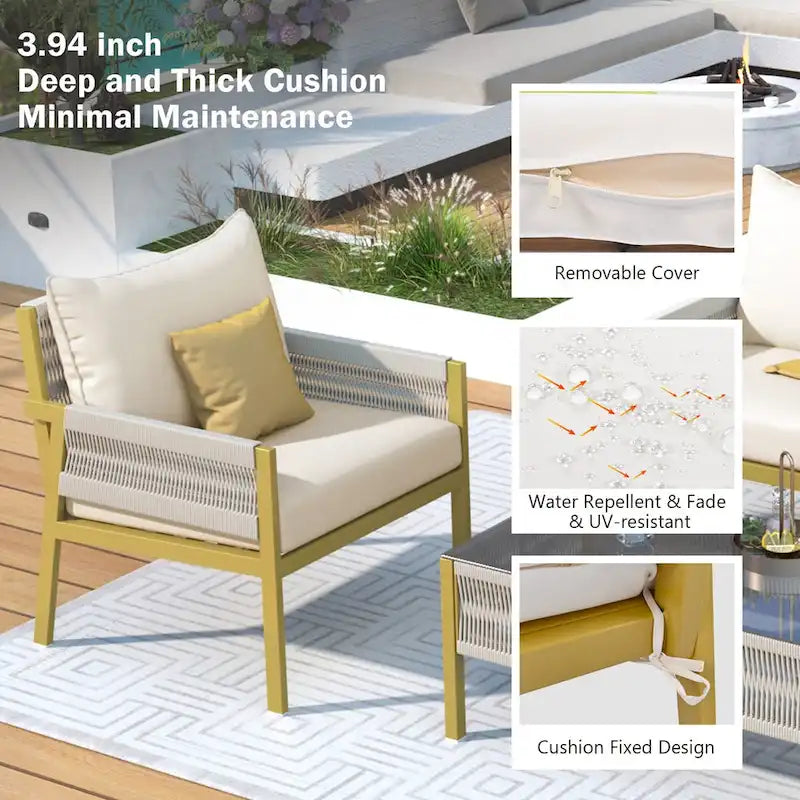 4-Piece Patio Conversation Set with Tempered Glass Table