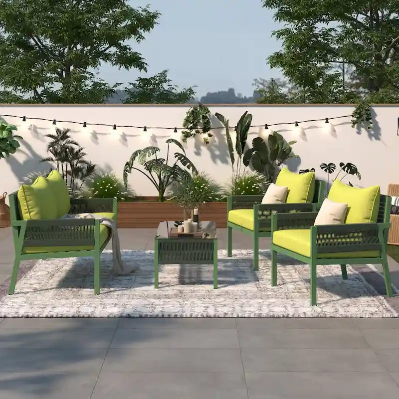 4-Piece Patio Conversation Set with Tempered Glass Table