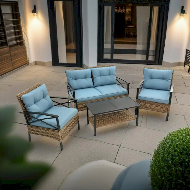 Patio 4 Piece Sectional Low Dining Conversation Sofa Set
