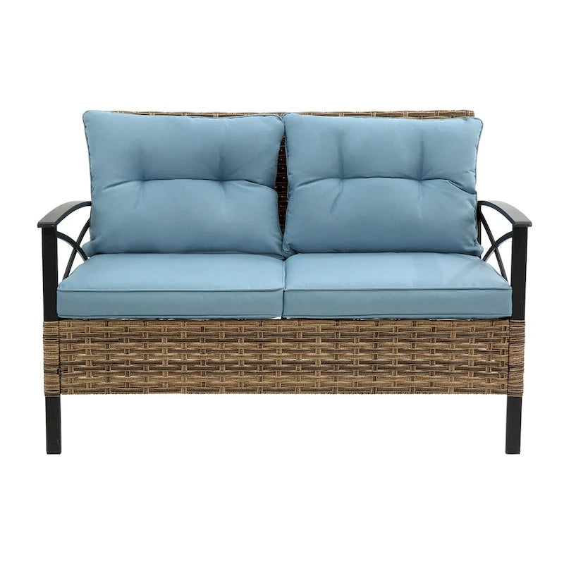 Patio 4 Piece Sectional Low Dining Conversation Sofa Set