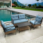 Patio 4 Piece Sectional Low Dining Conversation Sofa Set