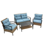 Patio 4 Piece Sectional Low Dining Conversation Sofa Set