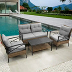 Patio 4 Piece Sectional Low Dining Conversation Sofa Set