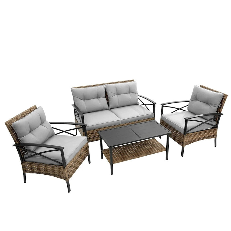 Patio 4 Piece Sectional Low Dining Conversation Sofa Set
