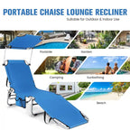 5-Position Adjustable Outdoor Chaise Chair Recliner Chair with Canopy Shade