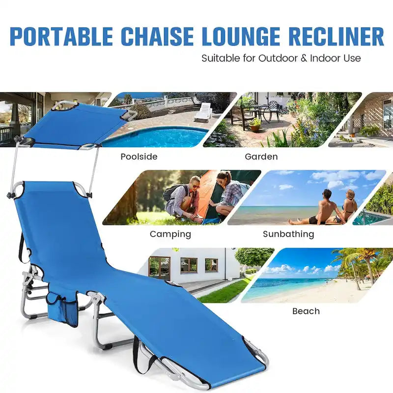 5-Position Adjustable Outdoor Chaise Chair Recliner Chair with Canopy Shade