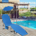 5-Position Adjustable Outdoor Chaise Chair Recliner Chair with Canopy Shade