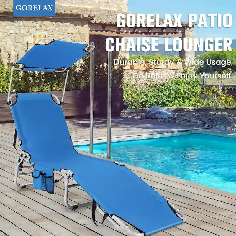 5-Position Adjustable Outdoor Chaise Chair Recliner Chair with Canopy Shade