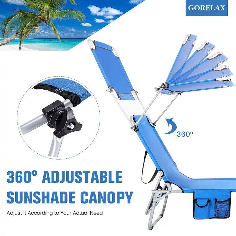 5-Position Adjustable Outdoor Chaise Chair Recliner Chair with Canopy Shade