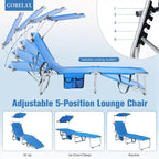 5-Position Adjustable Outdoor Chaise Chair Recliner Chair with Canopy Shade