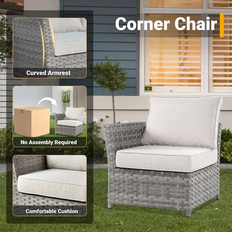 HOOOWOOO 10-piece Rattan Wicker Sectional Sofa Patio Furniture Set with Fire Pit Table