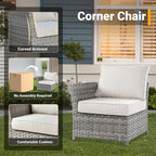HOOOWOOO 10-piece Rattan Wicker Sectional Sofa Patio Furniture Set with Fire Pit Table