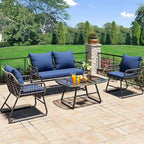 Moasis 4-Piece Blue All Weather Rattan Conversation Loveseat Bistro Set - 4 Pcs