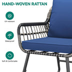 Moasis 4-Piece Blue All Weather Rattan Conversation Loveseat Bistro Set - 4 Pcs