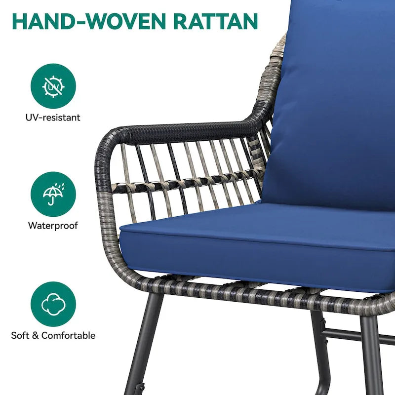 Moasis 4-Piece Blue All Weather Rattan Conversation Loveseat Bistro Set - 4 Pcs