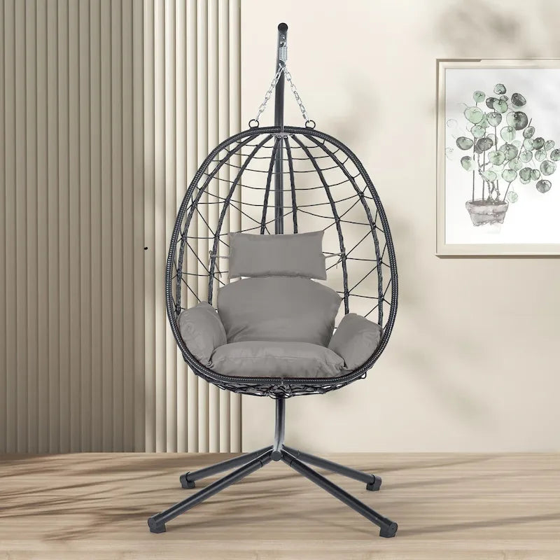 Egg Chair with Stand, Outdoor Swing Chair, Patio Wicker Hanging Egg Chair for Bedroom Living Room Balcony