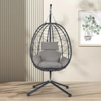 Egg Chair with Stand, Outdoor Swing Chair, Patio Wicker Hanging Egg Chair for Bedroom Living Room Balcony