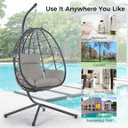 Egg Chair with Stand, Outdoor Swing Chair, Patio Wicker Hanging Egg Chair for Bedroom Living Room Balcony