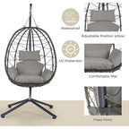 Egg Chair with Stand, Outdoor Swing Chair, Patio Wicker Hanging Egg Chair for Bedroom Living Room Balcony