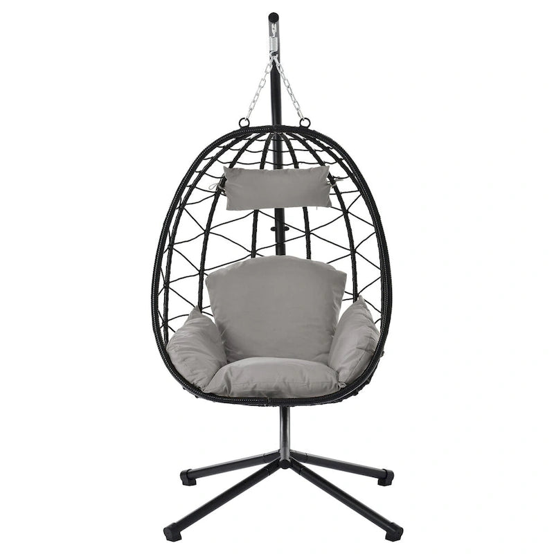 Egg Chair with Stand, Outdoor Swing Chair, Patio Wicker Hanging Egg Chair for Bedroom Living Room Balcony