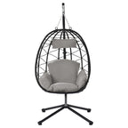 Egg Chair with Stand, Outdoor Swing Chair, Patio Wicker Hanging Egg Chair for Bedroom Living Room Balcony