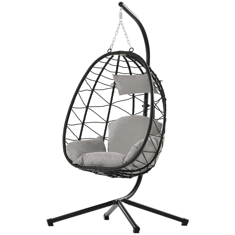 Egg Chair with Stand, Outdoor Swing Chair, Patio Wicker Hanging Egg Chair for Bedroom Living Room Balcony