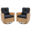 Patio Watcher 2 Pieces Outdoor Beige Rattan 360 Degree Swing Patio Conversation Chair Set with Cushions