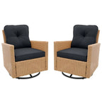 Patio Watcher 2 Pieces Outdoor Beige Rattan 360 Degree Swing Patio Conversation Chair Set with Cushions