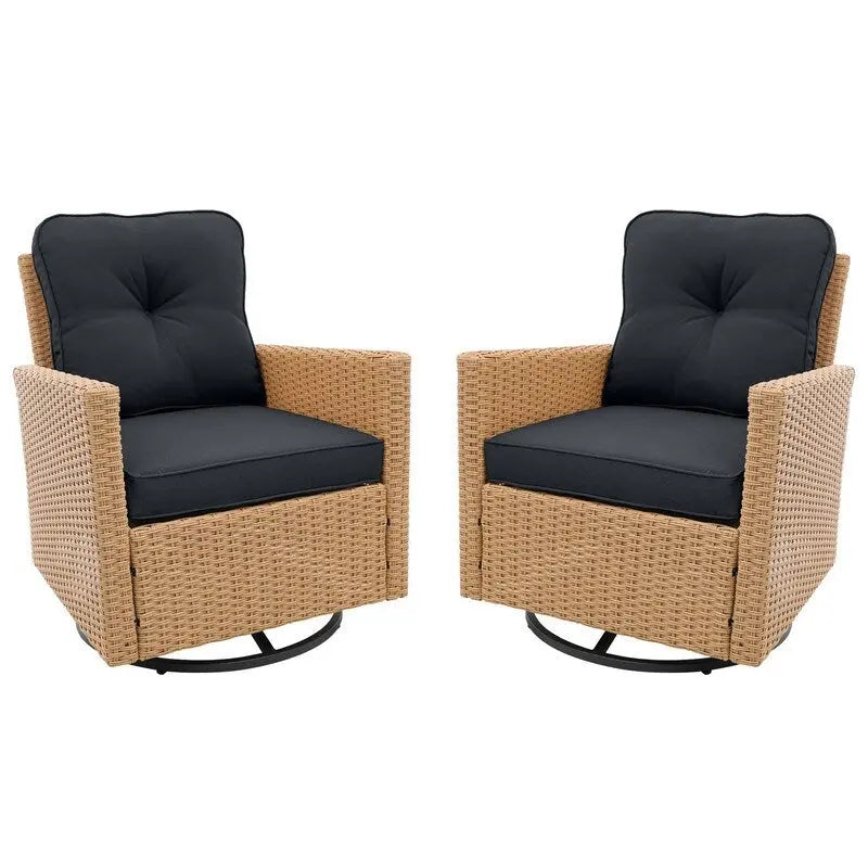 Patio Watcher 2 Pieces Outdoor Beige Rattan 360 Degree Swing Patio Conversation Chair Set with Cushions