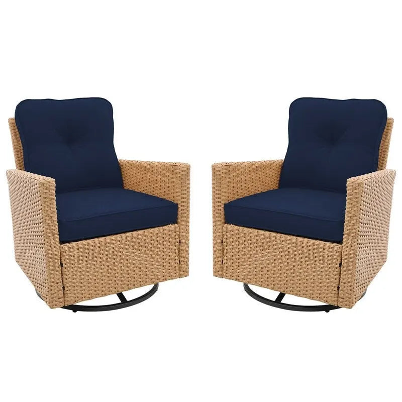 Patio Watcher 2 Pieces Outdoor Beige Rattan 360 Degree Swing Patio Conversation Chair Set with Cushions