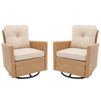 Patio Watcher 2 Pieces Outdoor Beige Rattan 360 Degree Swing Patio Conversation Chair Set with Cushions