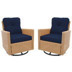 Patio Watcher 2 Pieces Outdoor Beige Rattan 360 Degree Swing Patio Conversation Chair Set with Cushions