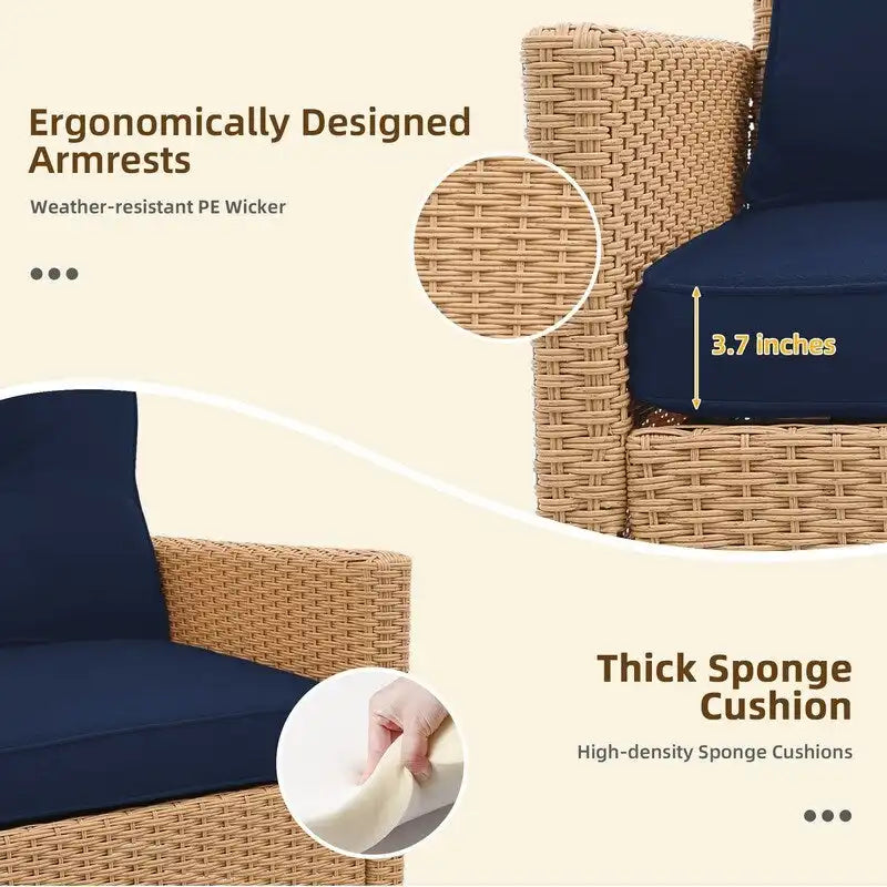 Patio Watcher 2 Pieces Outdoor Beige Rattan 360 Degree Swing Patio Conversation Chair Set with Cushions